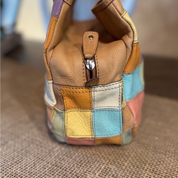 Fossil Multi Colored Patchwork Leather and Suede Handbag Vintage - Picture 5 of 13